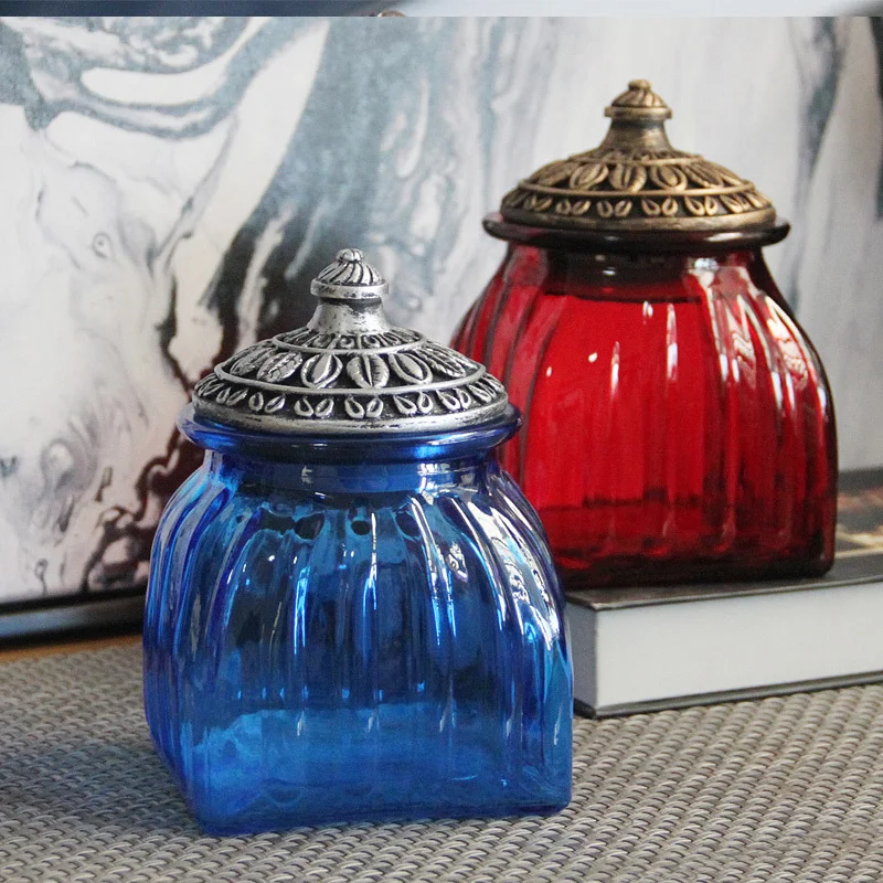 

Classical Glass Storage Jar Large-capacity Vertical Grain Candy Snack Box Home Tea Caddy with Lid Jewelry Aroma Cotton Swab Box