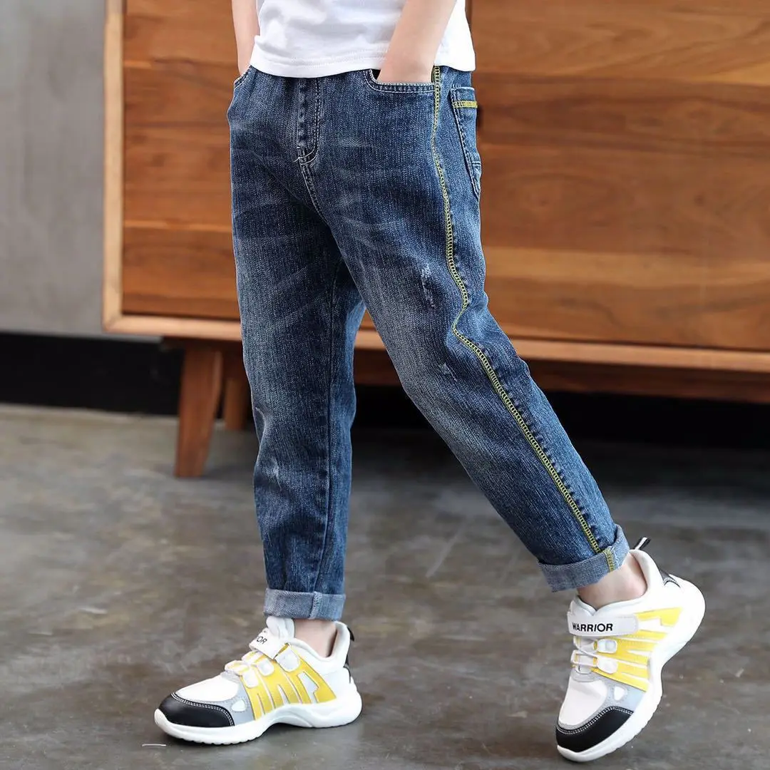 Boys' Jeans Boys and Girls Trousers Spring and Autumn 2022 New Big Boy Korean Jeans Children's Clothing  leather pants