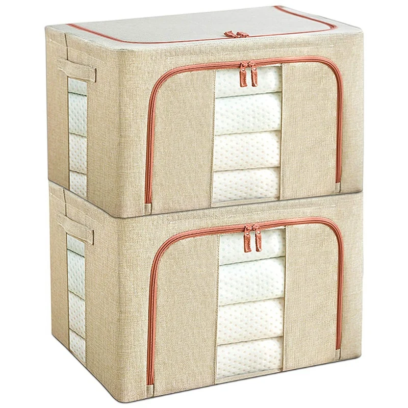 

Stackable Storage Bins, Closet Organizer Boxes with Windows & Zippers, Foldable Containers for Clothes, Set of 2