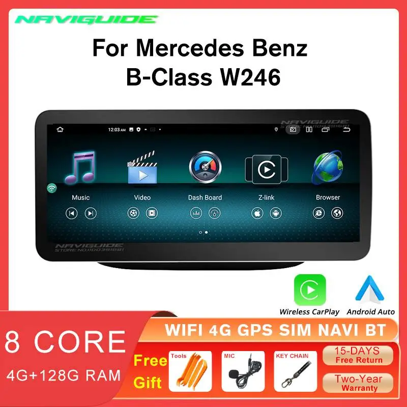 NAVIGUIDE 12 3 &quotдля Mercedes W246 2011-2018 Android автомобильный радиоприемник GPS Navi 4 + 128 ГБ Carplay