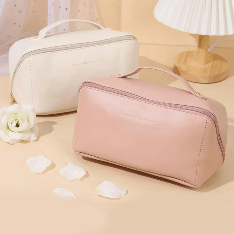 

Travel Cosmetic Bag Women Makeup Bag Toiletry Pouch Storage Case Girls Wash Bag Large-capacity Portable PU Leather Makeup Bag