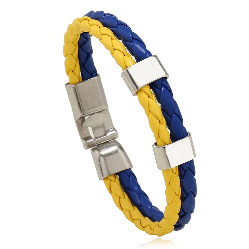 

DIY Manual Simple Blue Yellow Multi-layer Woven Leather Bracelet Crochet