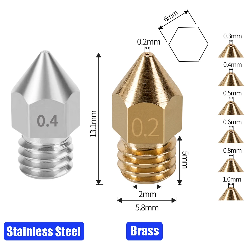 5 шт. сопла MK8 для 3D-принтера диаметром 1 75 мм
