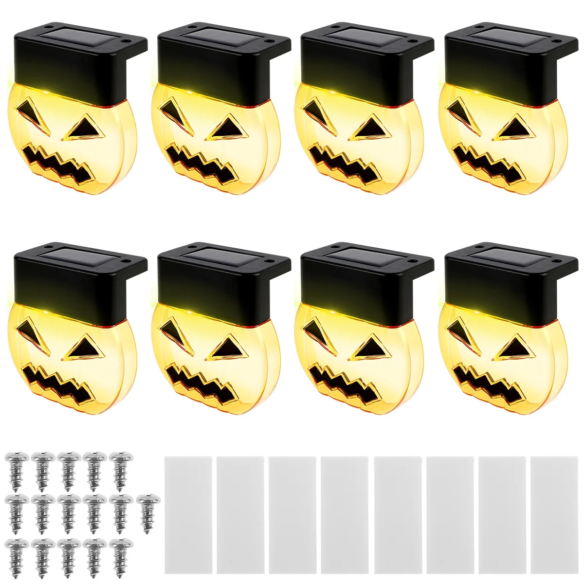 

8Pcs Halloween Decoration Solar Deck Lights Pumpkin Solar Step Lights IP65 Waterproof Solar Fence Lights Warm White Solar