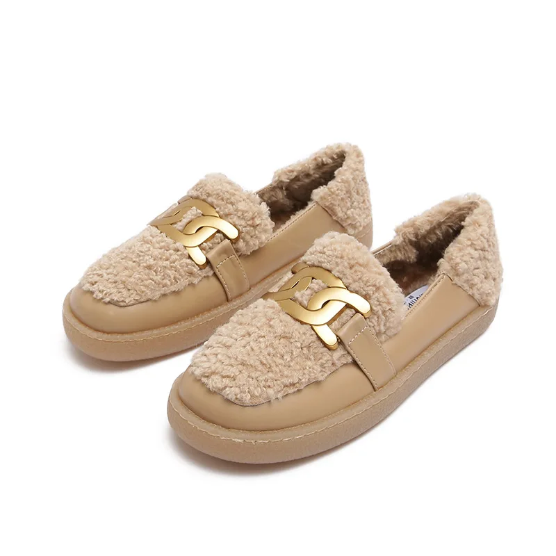 Plush Shoes Women Winter Outdoor Faux Fur Shoes for Women Plush Platform Shoes for Women Cotton Shoes Large Size 41-43 Loafers