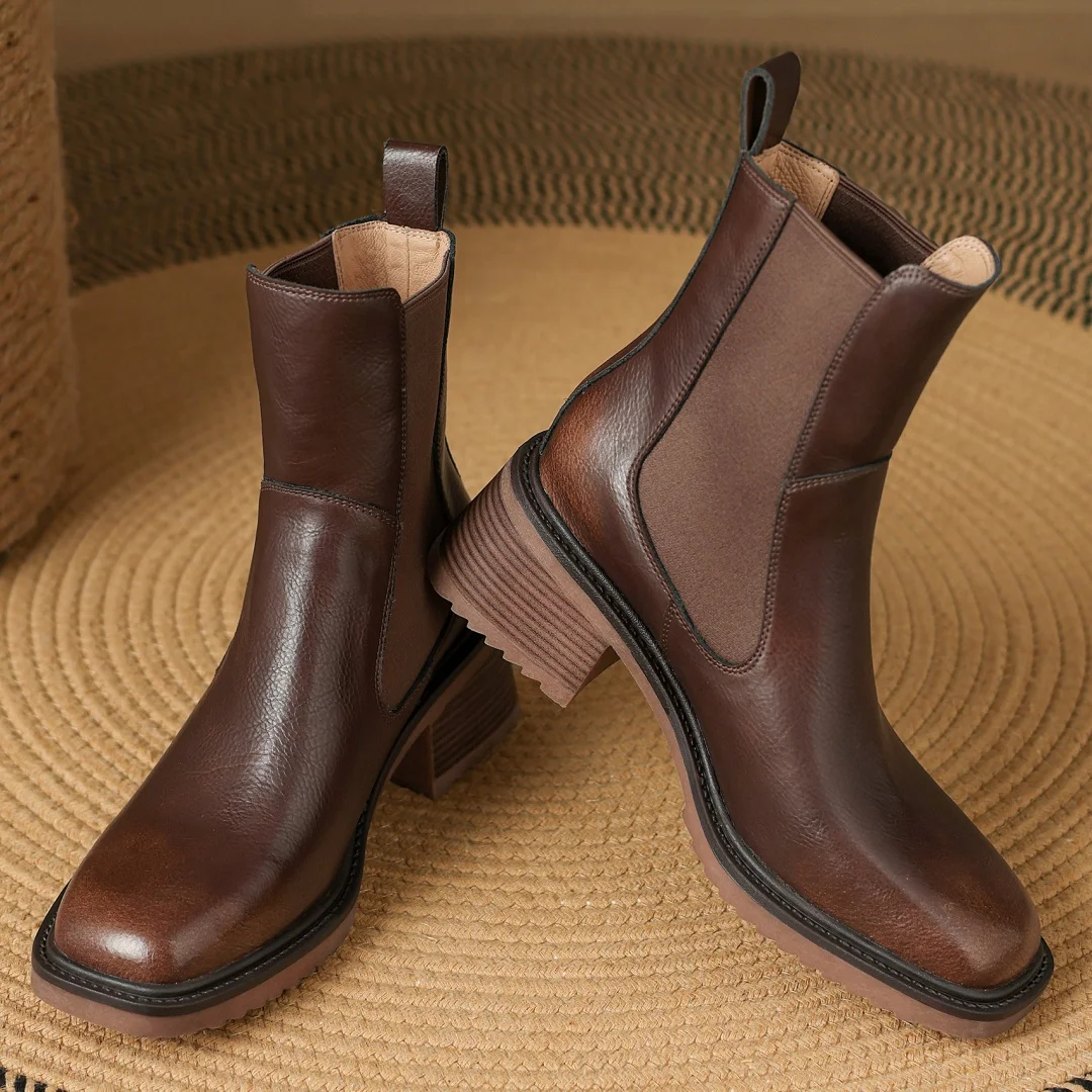 Женские ботильоны из натуральной кожи Лоскутные ботинки-челси эластичной ткани