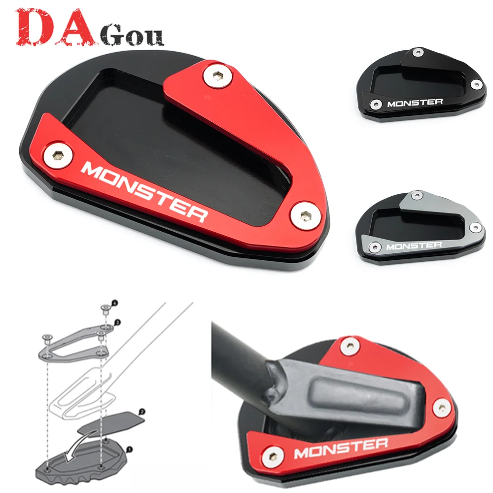 

New Motorcycle CNC Aluminum Side Stand Enlarger Kickstand Enlarge Pad For Ducati MONSTER 696 795 796 797 821 939 1260S 2020 2021