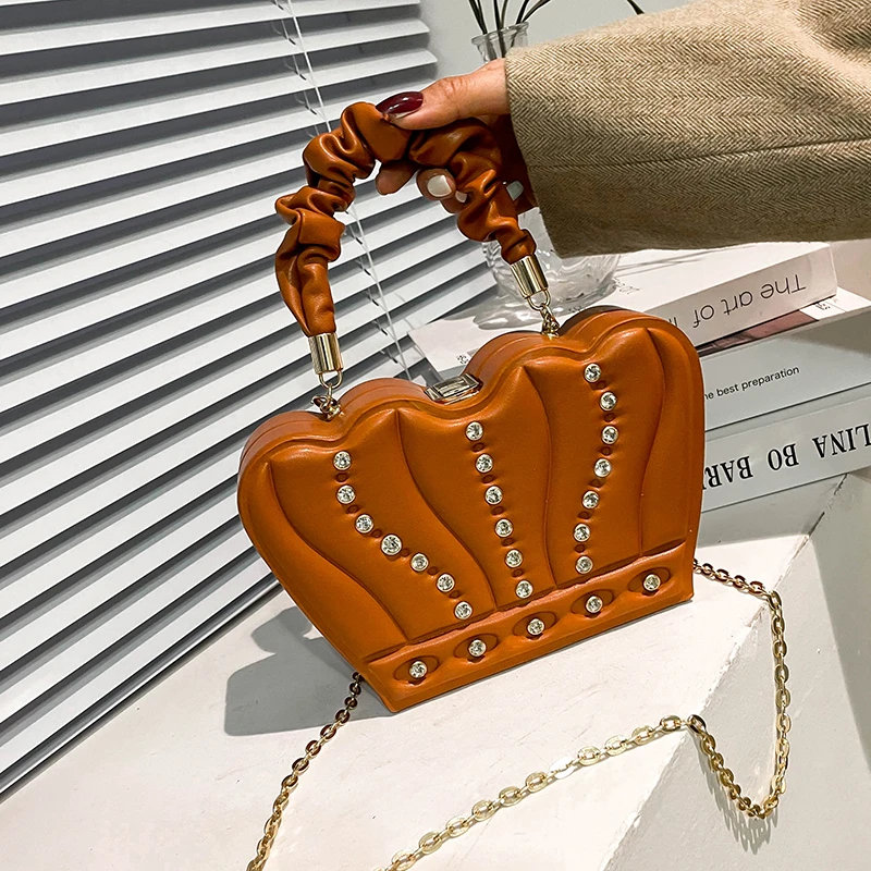 

Bags For Women High Quality Diamond Rivet Crown Shape PU Leather Women's Chain Shoulder Messenger Handbag Purses And Handbags