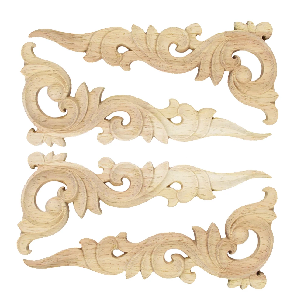 

4PCS Vintage Unpainted Wood Carved Corner Applique Frame for Home Furniture Wall Cabinet Door Decorative Wooden Miniature Craft