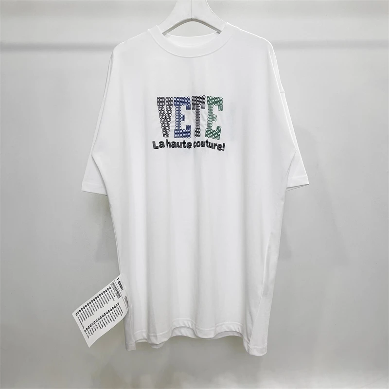 

2023ss Vetements T-shirt Embroidered With Front And Back Letters Men Women Oversized Vintage VTM T Shirt Tees