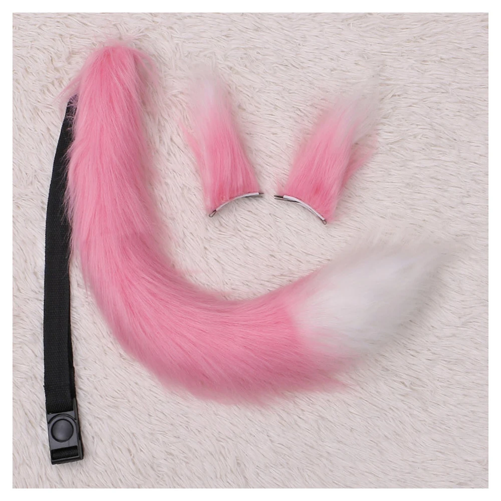 9cm Faux Fur Fox Wolf Simulation Ears Headband Set Furry Long Tail Cosplay Party Costume Props Fancy Dress Accessories images - 6