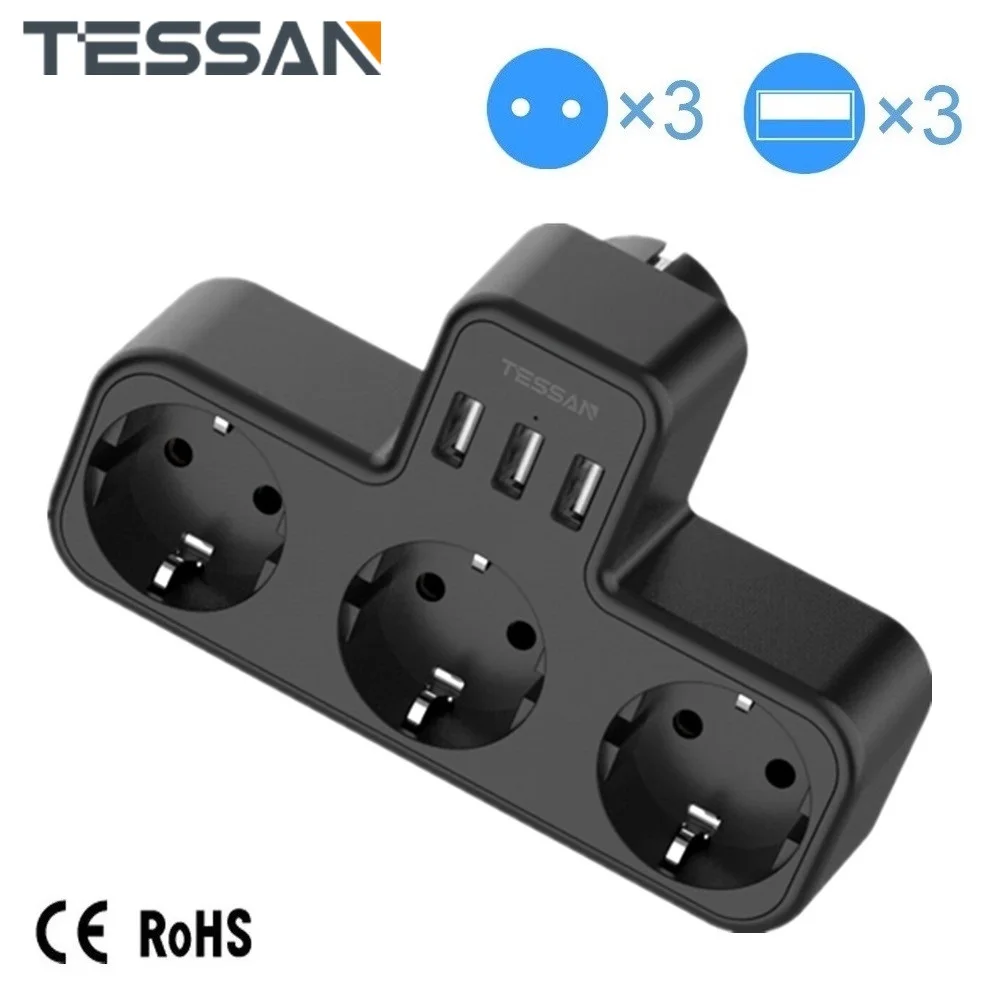 

Сетевой фильтр TESSAN с 3 USB-портами и 3 европейскими слотами