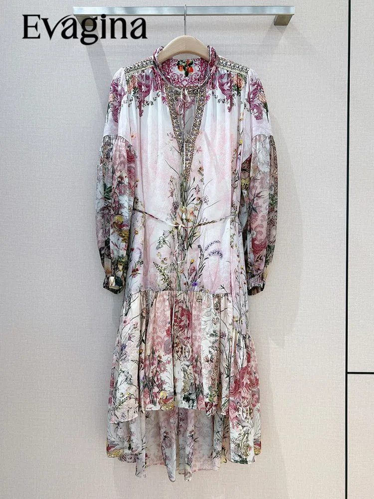 

Evagina 2023 модельное модное дизайнерское женское платье с V-образным вырезом Элегантное Длинное Платье для отпуска с цветочным принтом