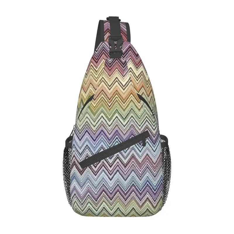 

Мужской рюкзак в стиле бохо, шикарная Современная слинг-сумка с зигзагом, с геометрическим узором, многоцветный нагрудной кросс-боди, дорожный походный ранец