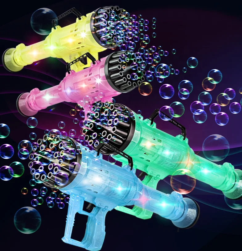 

Children's Colorful Lights 21 Hole Bubble Machine Gatling Gun Toys Shooting Summer Outdoor Electric Toys stress reliever toys