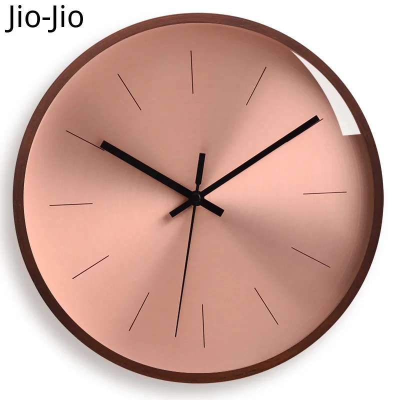

European Style Wood Wall Clock Metal Rose Gold Modern Luxury Clocks Wall Classic Home Decor Silent Bedroom Relogio De Parede