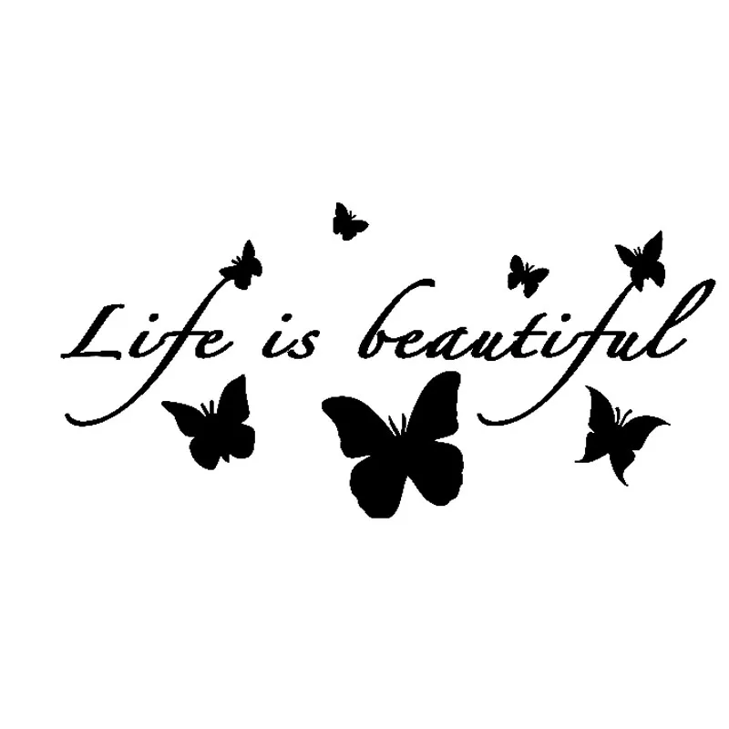 

1 PCS 18CM*8.7CM Vinyl Decal Life Is Beautiful Butterflies Nice Design Car Sticker Black/Silver