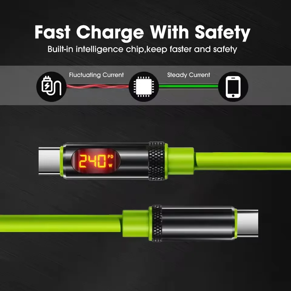 Фото USB C To Type C Светодиодный дисплей 240 Вт 6А Кабель для быстрой зарядки Двойной шнур для передачи данных Type-C Кабели Lightning 27 Вт для iPhone Samsung Xiaomi 2M №3