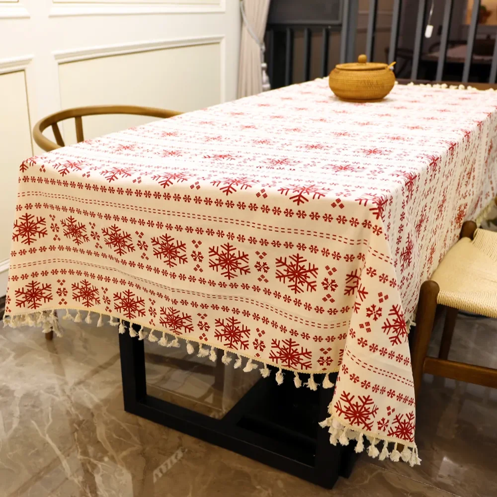 

Linen Tablecloth With Tassel Table Cloths Desk Cover Rectangular for Xmas New Year Party Decoration Home Textiles 2021