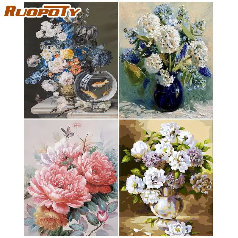 

RUOPOTY Paint By Number Flower Kits DIY Drawing On Canvas HandPainted Painting By Numbers Vase Home Decoration Art Gift