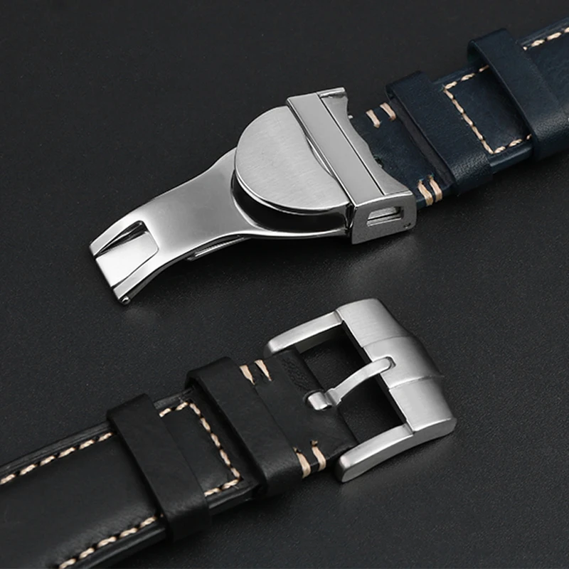 Tudor 22mm Ltalian Leather Watch Strap  For Tudor Top Quality Vintage Retro Ltaly Genuine Leather WatchbandButterfly buckle Belt