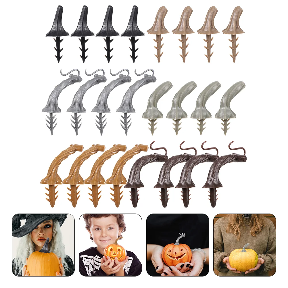 

36 Pcs Plastic Pumpkin Handle Halloween Ornaments Miniture Decoration Artificial