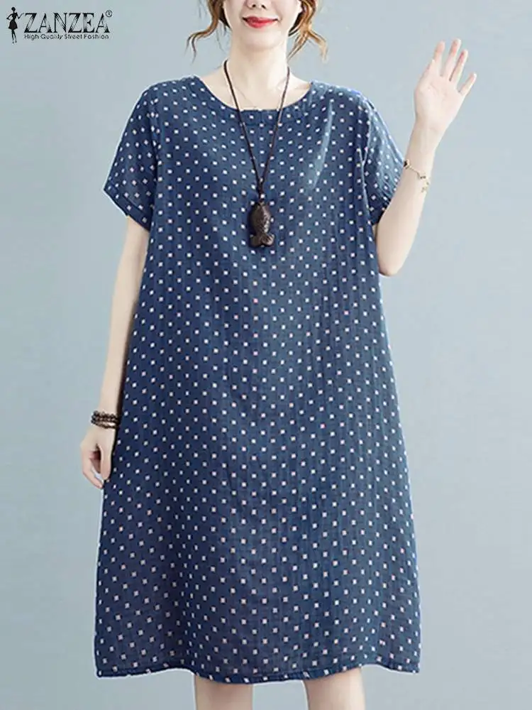 

ZANZEA Summer Vintage Floral Printed Short Sleeve Dress Women Casual Retro Loose Midi Sundress Robe Femme Party Vestidos Kaftan