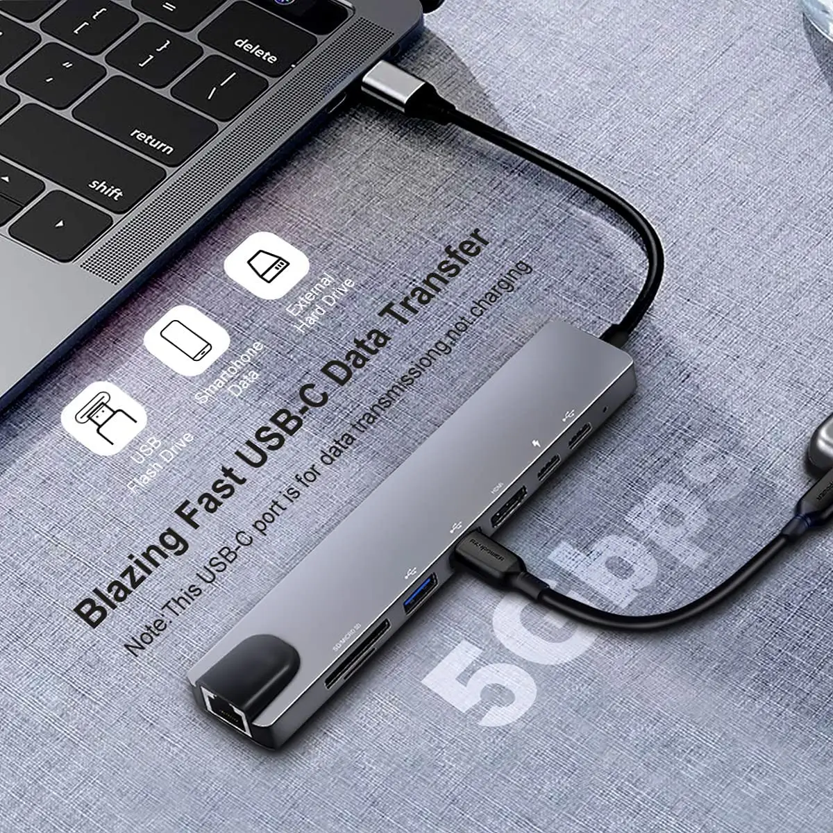 USB C хаб 8 В 1 Типа к 4К HDMI адаптеру с RJ45 SD/TF карт-ридером PD Thunderbolt 3 USB3.0 док-станция для ноутбуков MacBook Pro.