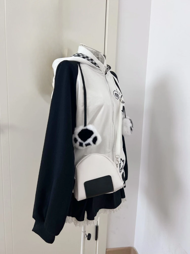 Толстовки с японским мультяшным вышивкой и кошачьими ушками женские толстовки Y2k