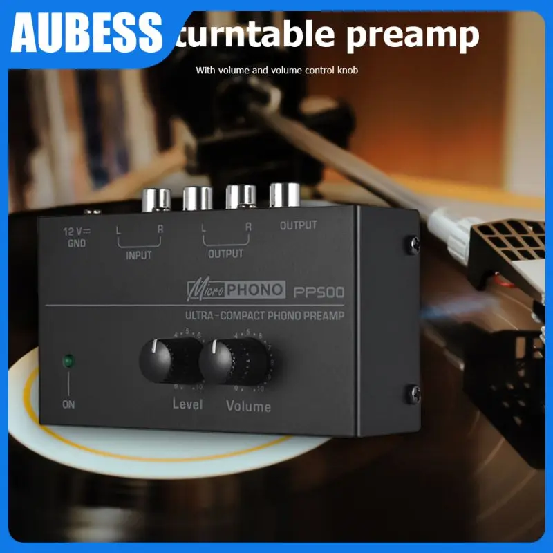 

Preamplifier Phono Preamp Ultra-Compact Audio Amplifier with Level Volume Control Turntable Input RCA Output 1/4'' TRS Output