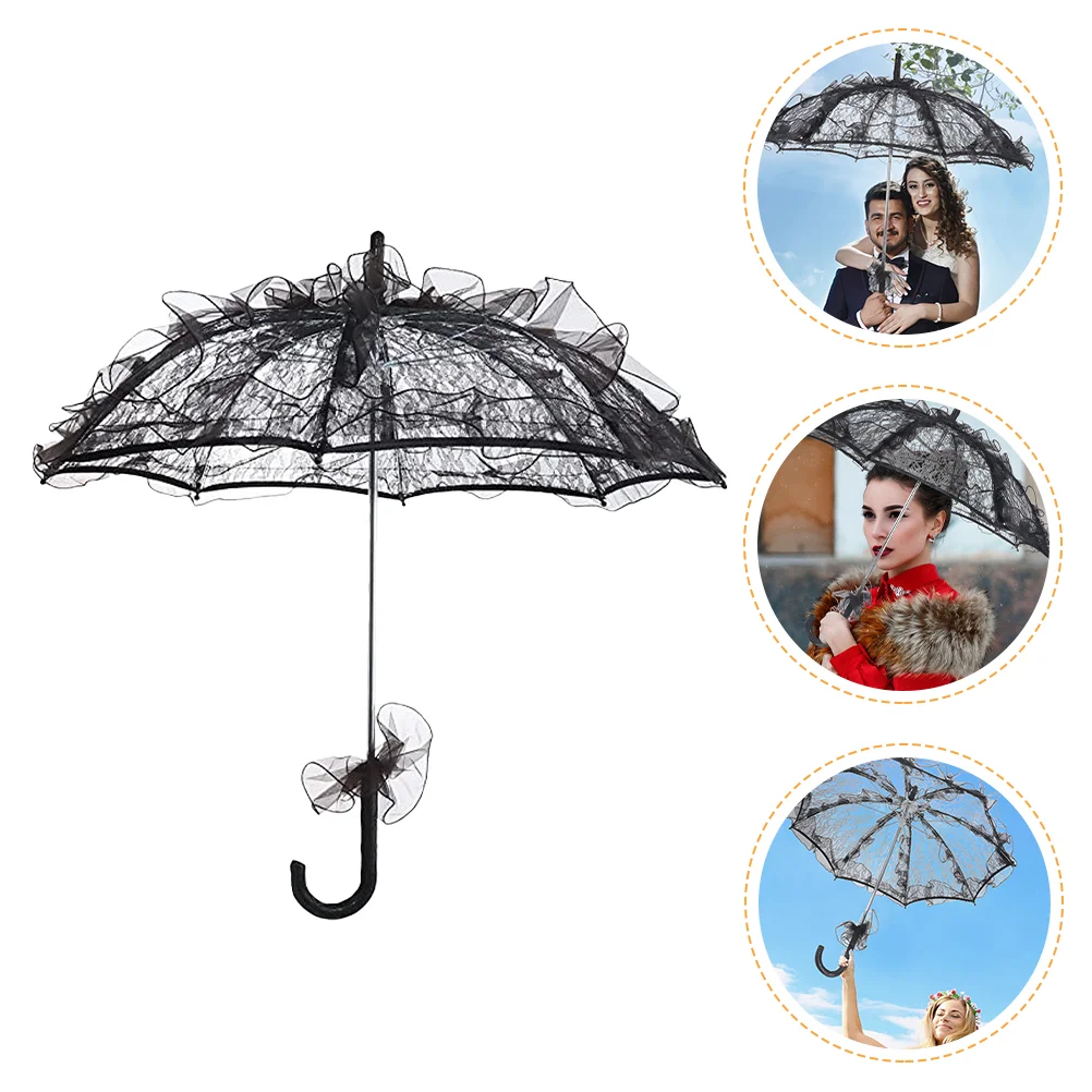 

Black Decor Bride Umbrella Wedding White Vintage Lace Parasol Cotton Photo Prop Large
