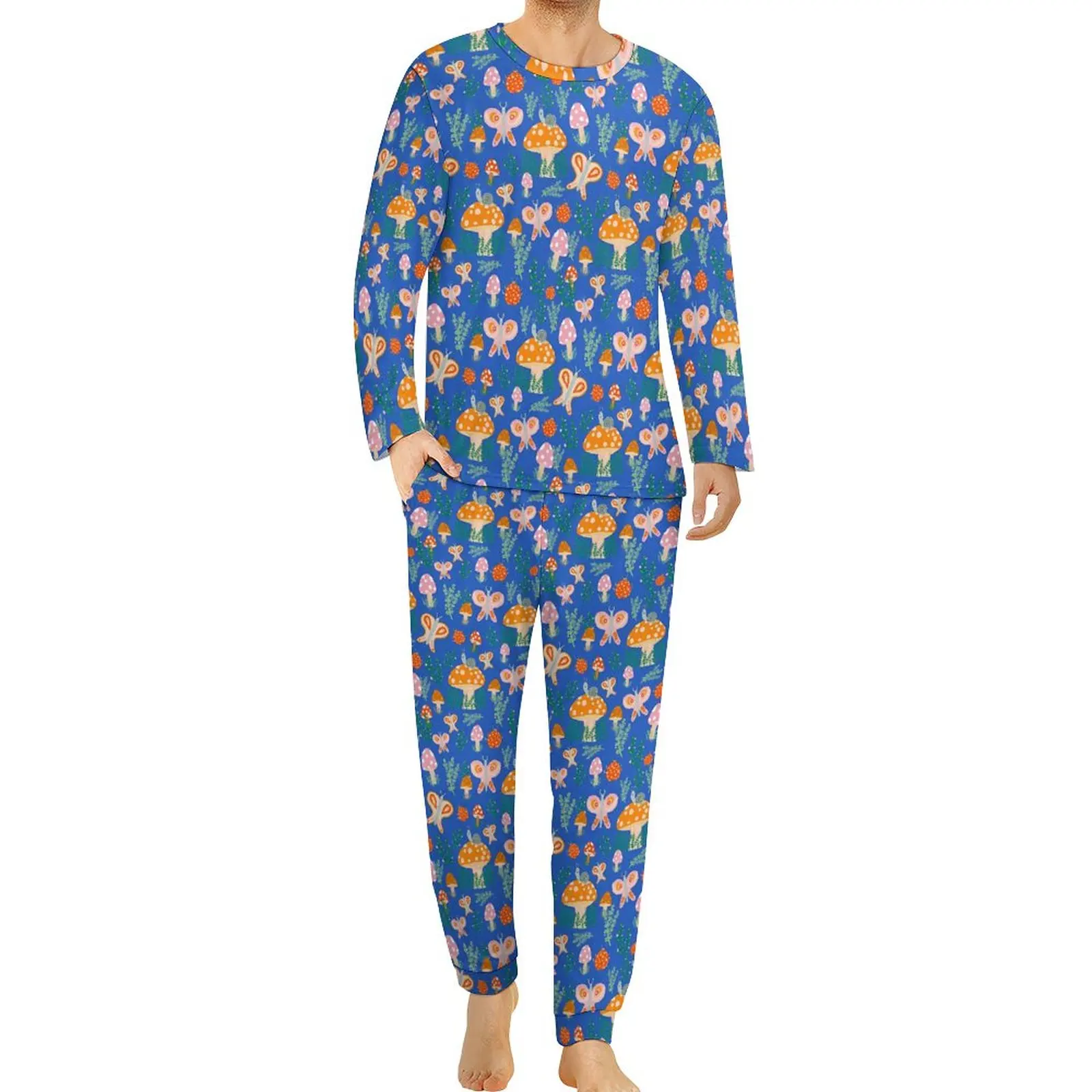 

Cute Snail Print Pajamas Magic Mushrooms Men Long Sleeve Cool Pajamas Set 2 Pieces Room Autumn Custom Home Suit Gift Idea