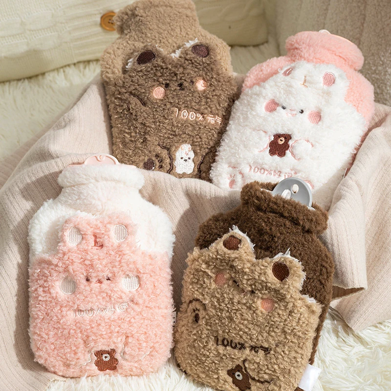 

500/1000ML Hot Water Bottle Bag Warm Belly Hands Cute Warm Water Bag Water-filling Hot-water Bag with Soft Rabbit Cozy Cover