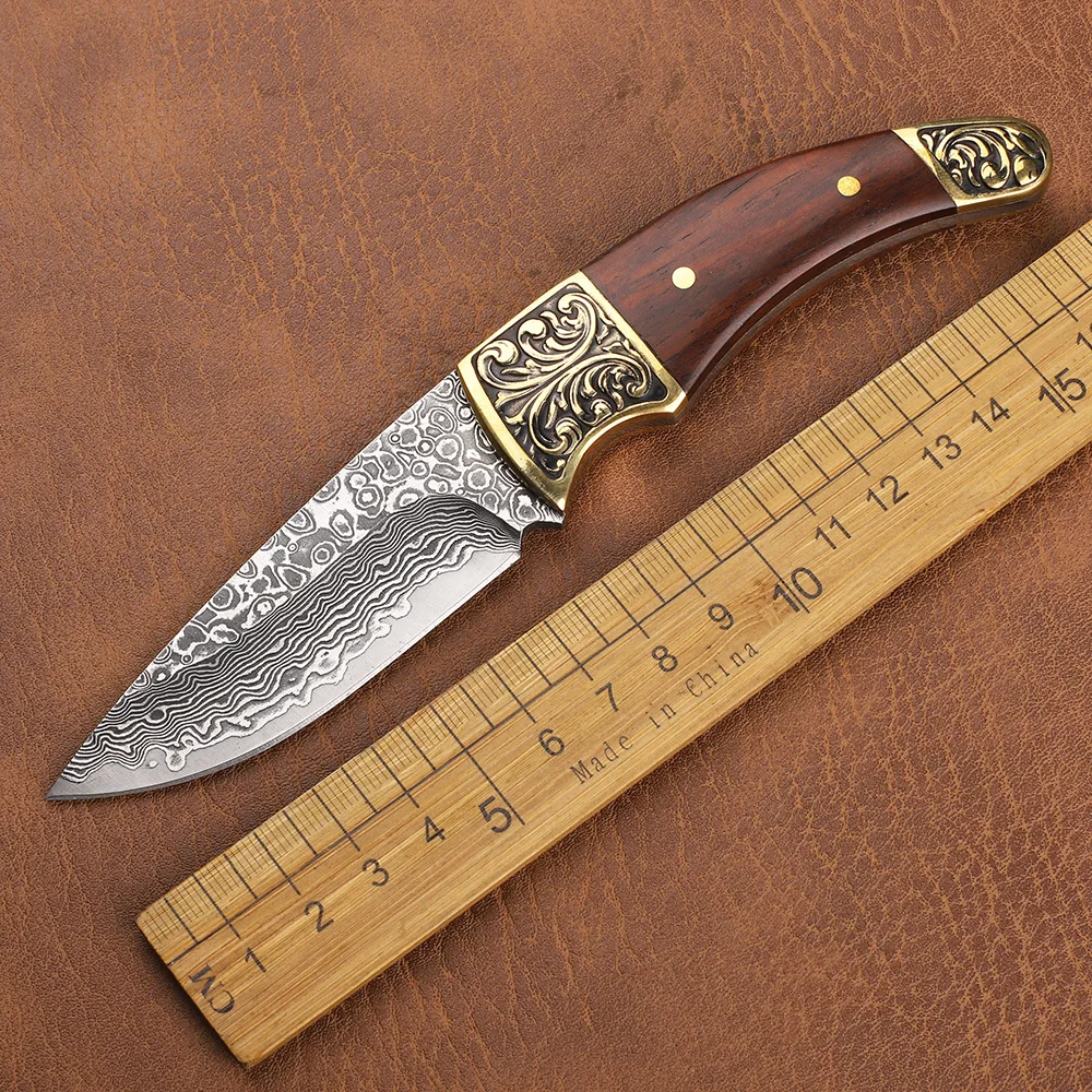 

Damascus VG10 Steel Wood Handle Fixed Outdoor Survival Outdoor Camping Hunting Mountaineering Fishing EDC Tool Knife