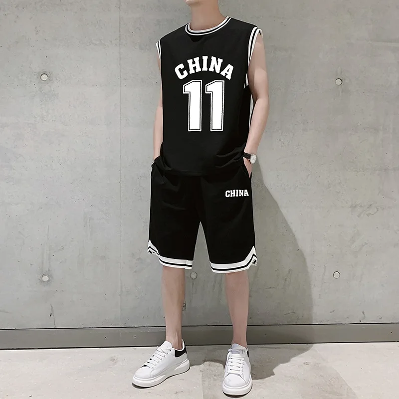 

Basketball Set Male2022Summer Leisure Sports Loose Sleeveless Tank Top ShortsbfInternet Celebrity Fried Street Two-Piece Set