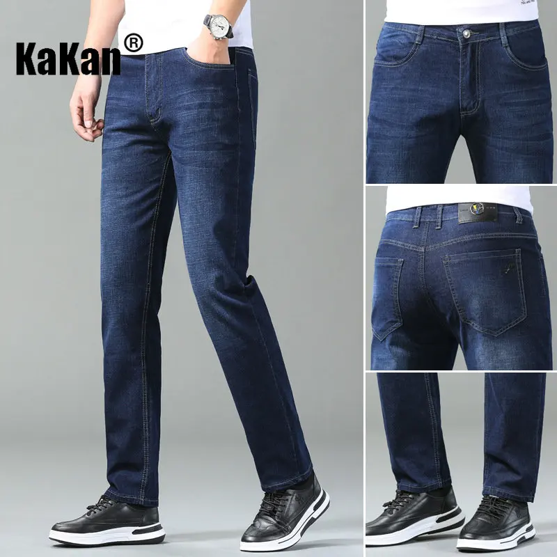 Kakan - New European and American Elastic Business Straight Fit Jeans for Men, Blue Casual Long Jeans K4-152