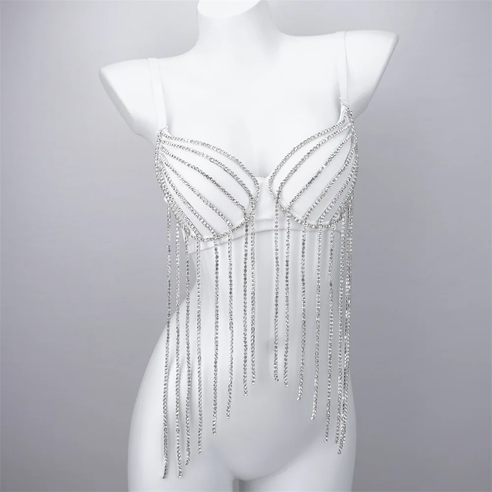 

Shiny Tassels Rhinestone Corset Sexy Backless Sleeveless Crop Tops Women Slimming Bra Top Nightclub Party Bustier