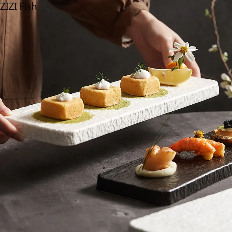 

Imitation Rock Rectangular Plate Japanese Restaurant Sashimi Sushi Plate Dessert Cake Plate Home Solid Color Ceramic Tableware