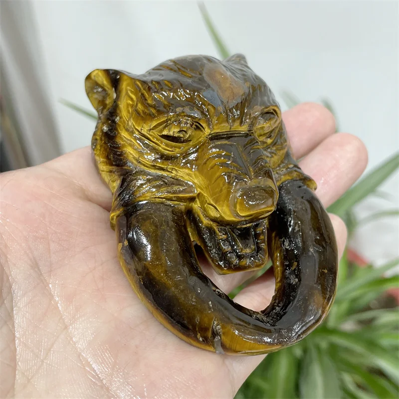 

High Quality Tiger Eye Stone Crystal Smilodon Hand Carved Healing Energy Gemstone Crafts For Halloween Decoration Gift 1pcs