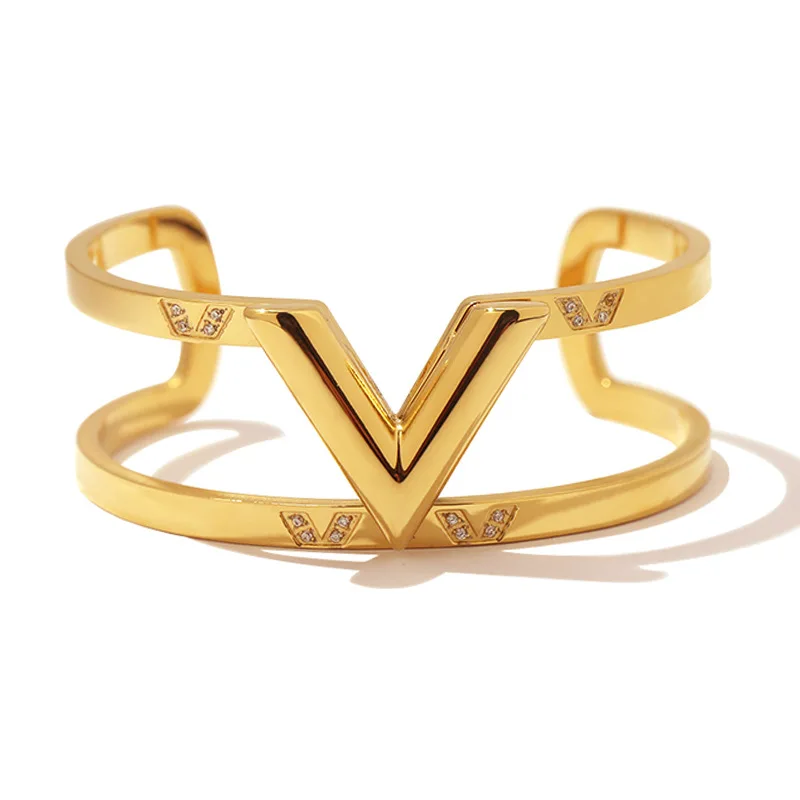 

Роскошные женские браслеты с V-образным вырезом, браслеты из нержавеющей стали, женские браслеты с двойным вырезом, ювелирные изделия, брасл...