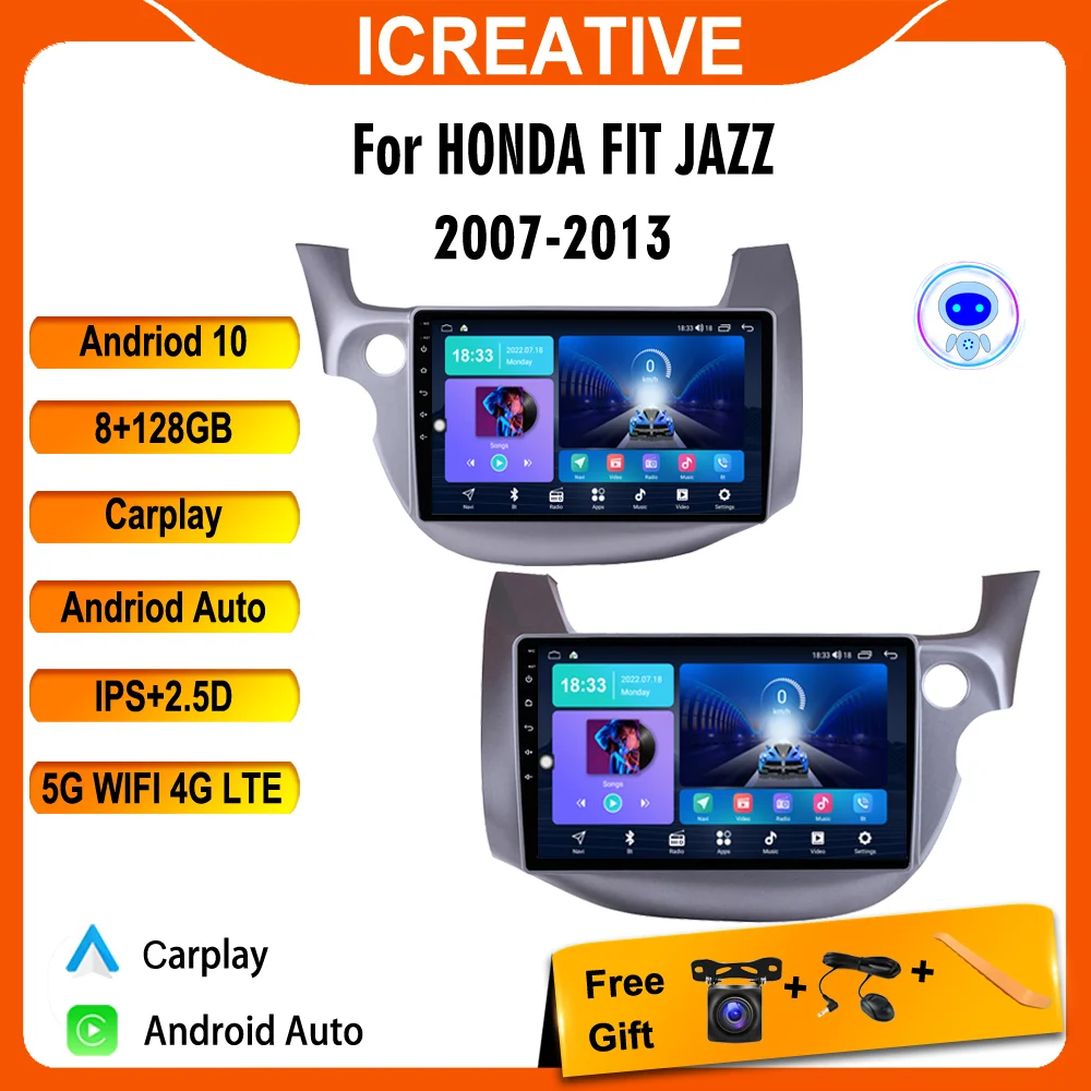 

10,1 дюймов Автомобильный мультимедийный для HONDA FIT JAZZ 2007-2013 Android радио головное устройство 2 Din GPS навигация 4G WiFi Apple Carplay