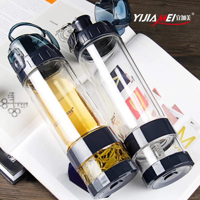 

Promotion New Double Layer Glass Cup Leakproof With Cover Water Cup Kettle Portable Tea Water Separation Sports Cup Tea Outdoor