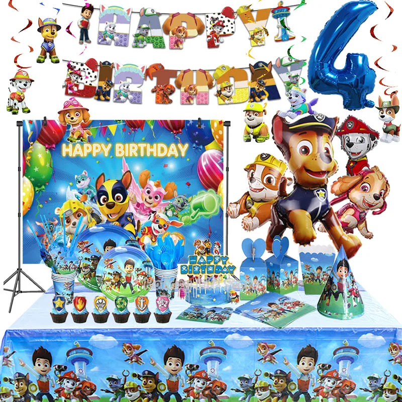 

New Dog Decorative Suit Paw Patrol Birthday Party Decoration Disposable Tableware Combination Balloons For Kids Party Supplies