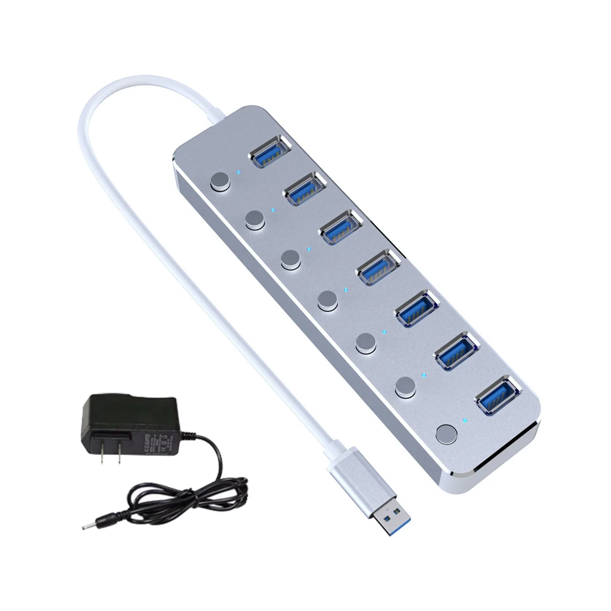 

USB 3.0 Power Adapter 7 Ports Aluminum Alloy Splitter Hub USB Hub 3.0 USB Multi Extender Switch 1.2M Cable Hub US Plug A