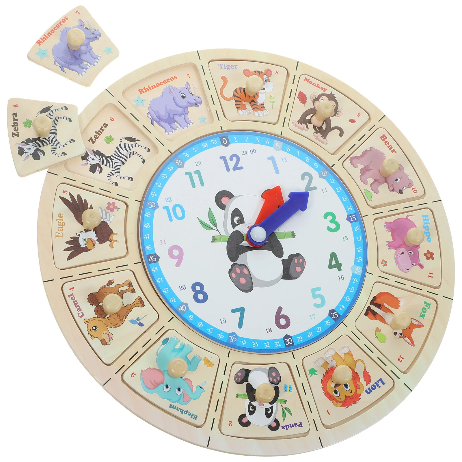 

Jigsaw Kid Puzzles Telling Time Teaching Clock Multifunction Educational Wood Learn Kids Child Portable