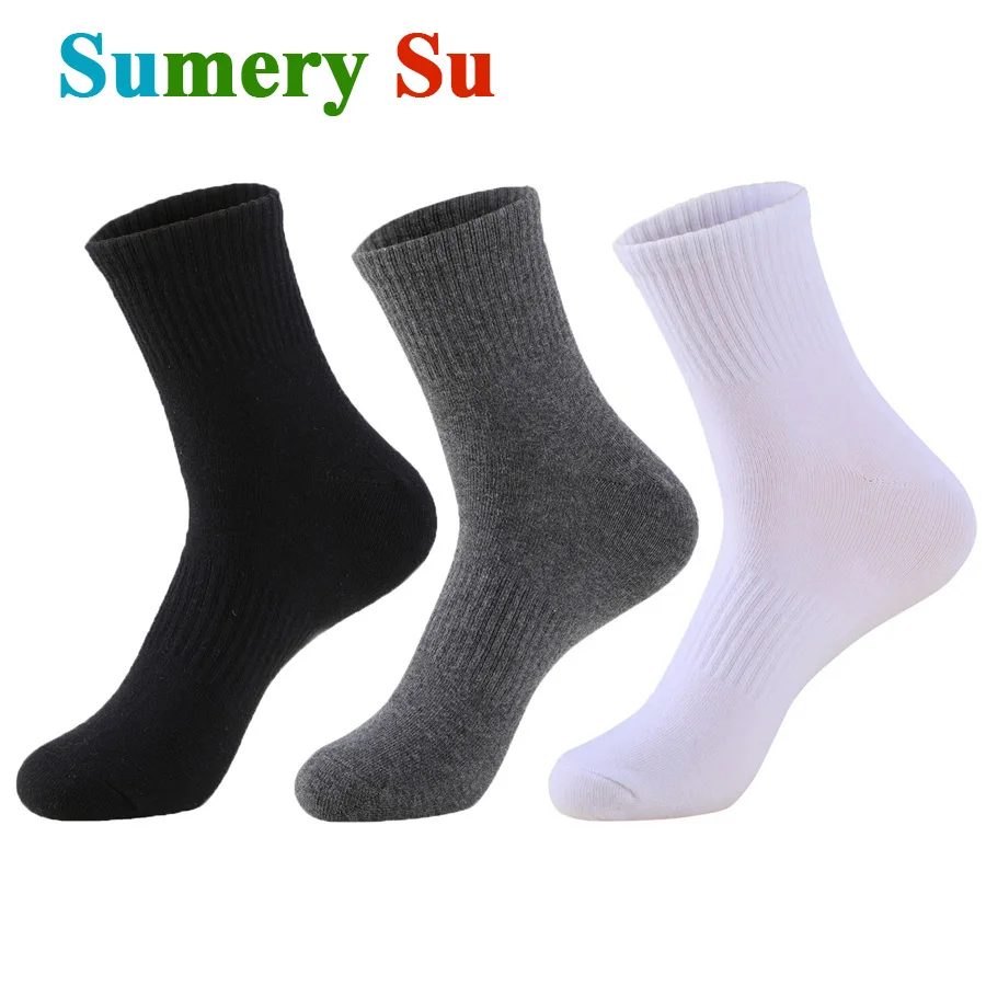 3 Pairs/Lot Mens Socks Dress Long Running Casual Thick Cotton Solid Outdoor Breathable Climbing Business Sock 3 Colors Male Gift