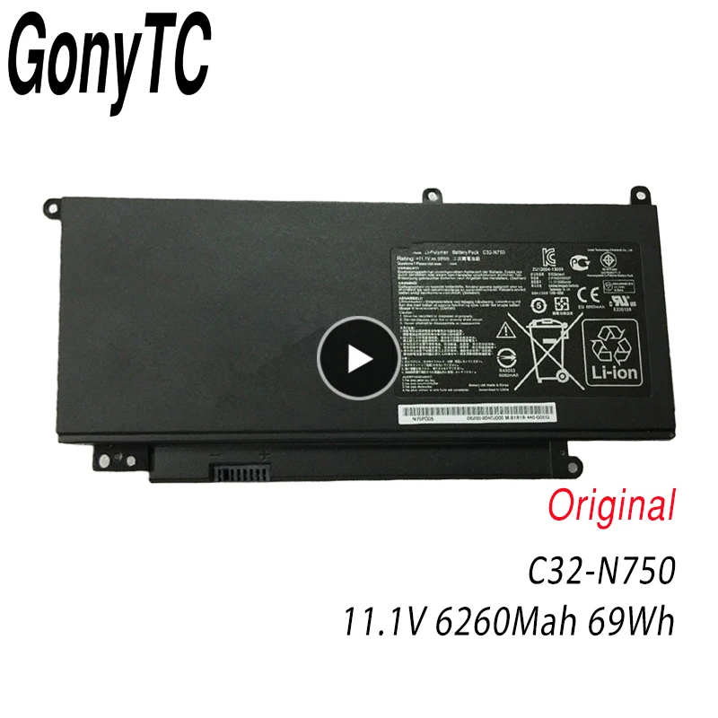 Фото Новый аккумулятор для ноутбука C32-N750 для ASUS N750 N750J N750JK N750JV N750Y47JK-SL N750Y47JV-SL 11,1 В 6260 мАч/69WH №1