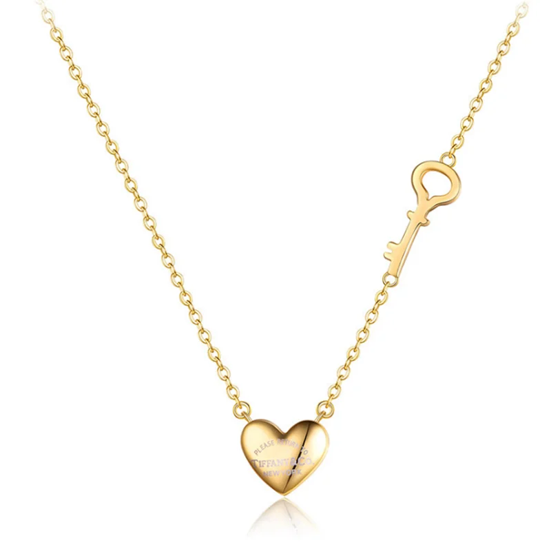 

316L Stainless Steel Love Heart Key Pendant Titanium Rose Gold Necklace Not Fade