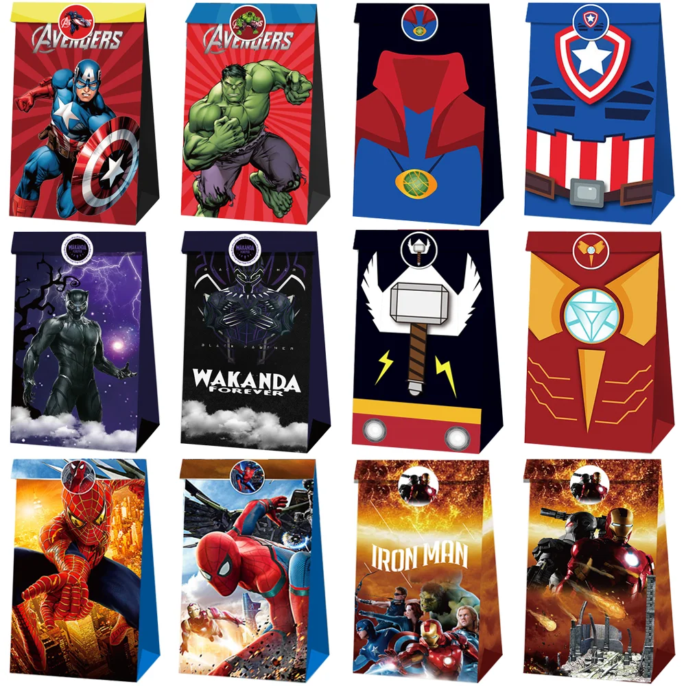 

Marvel Spider-Man Gift Bag Kids Party Decorations Baby Shower Paper The Avengers Sticker Candy Boxes Boy Birthday Party Supplies