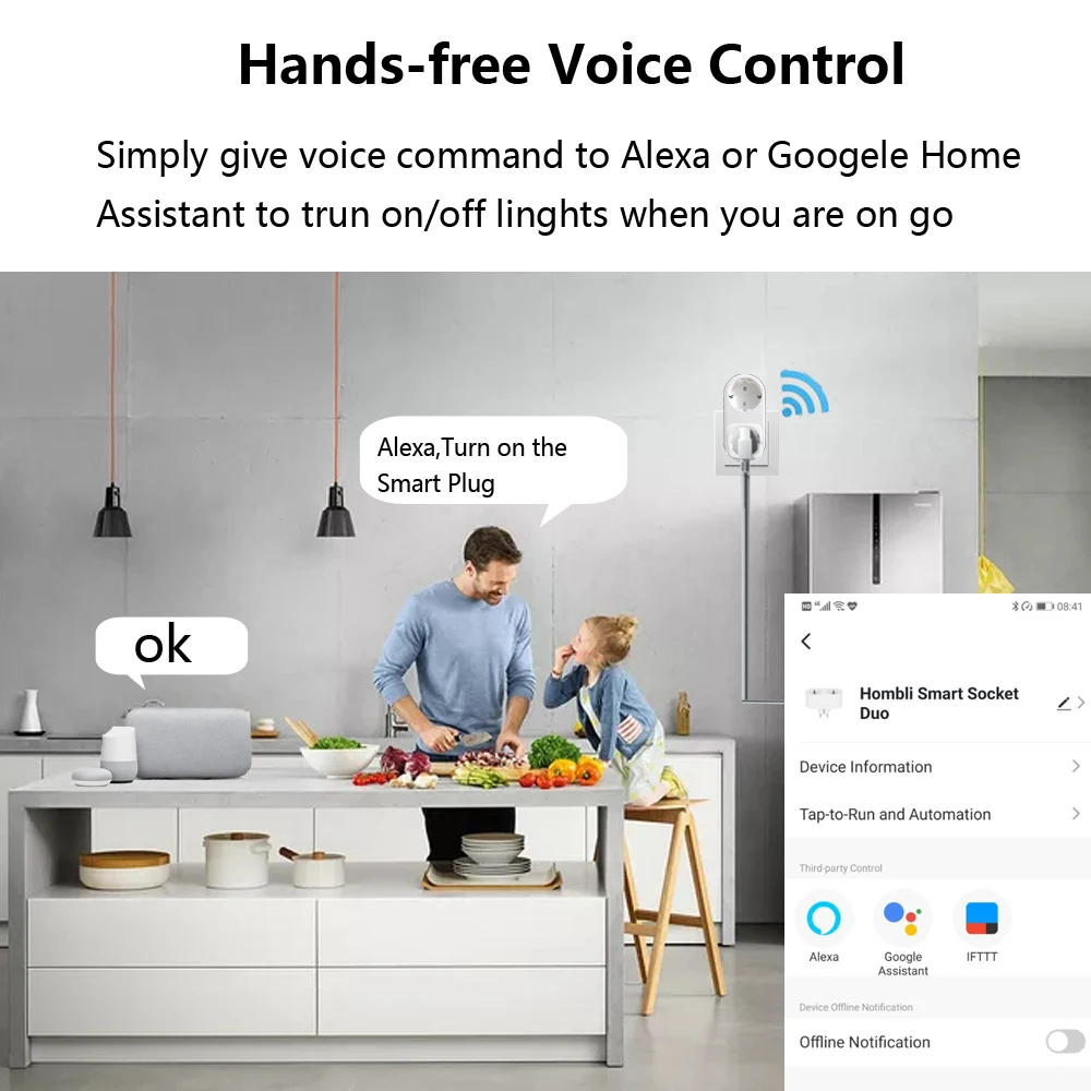 2 In 1 TUYA 16A EU Smart Wifi Power Plug Energy Monitor Timer House Wireless Dual Socket Outlet Alexa Google Home |
